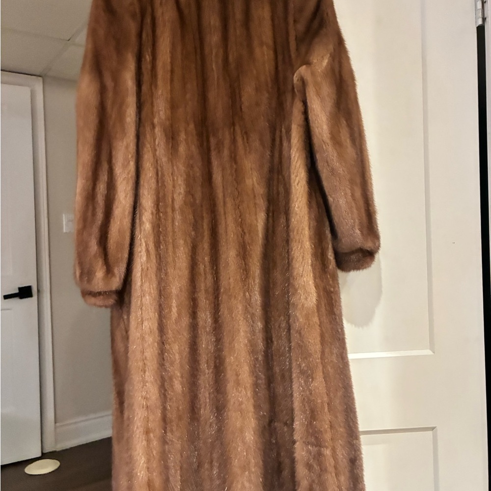 Vintage Mink (with fox collar) Full-length Brown Fur Coat - Picture 4 of 8